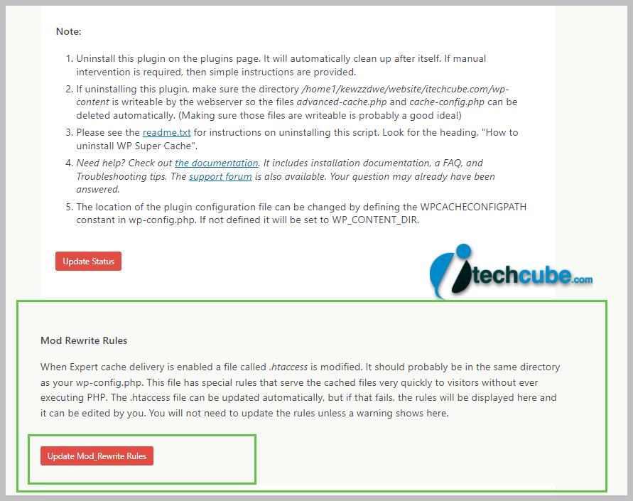 wp super cache advance setting