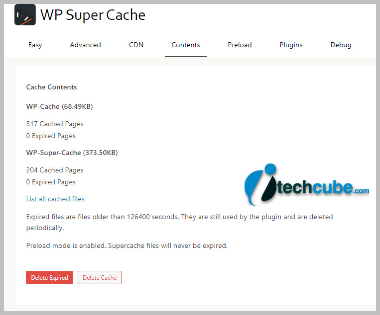 wp super cache setting